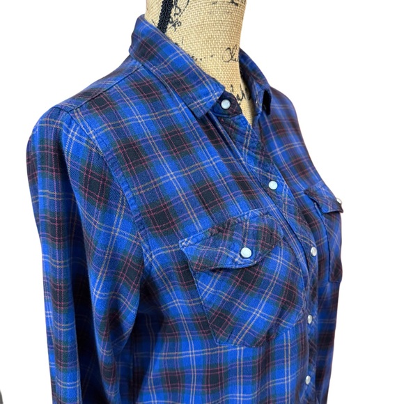 Forever 21 Blue Plaid Button Down Flannel Shirt Size M - Picture 5 of 6
